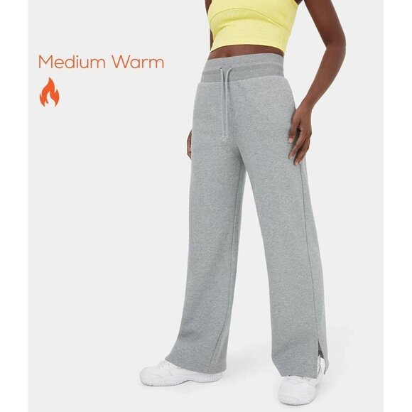 HALARA High Waisted Drawstring Side Pocket Split Wide Leg Fleece Casual Gray XL‎ - Picture 1 of 8